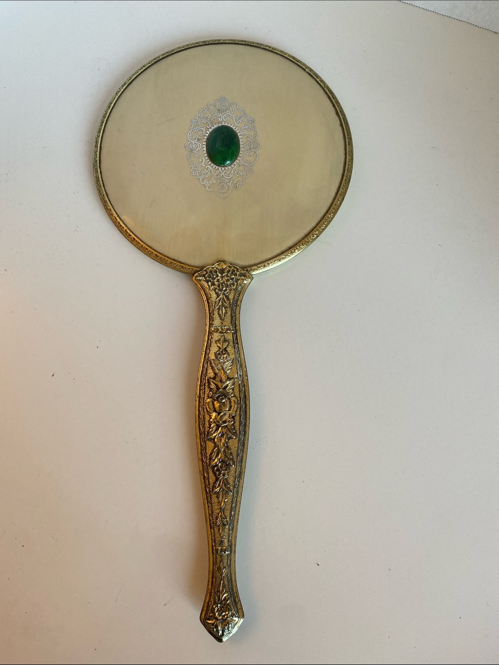Vintage Ornate Gold Tone Vanity Handheld Mirror
